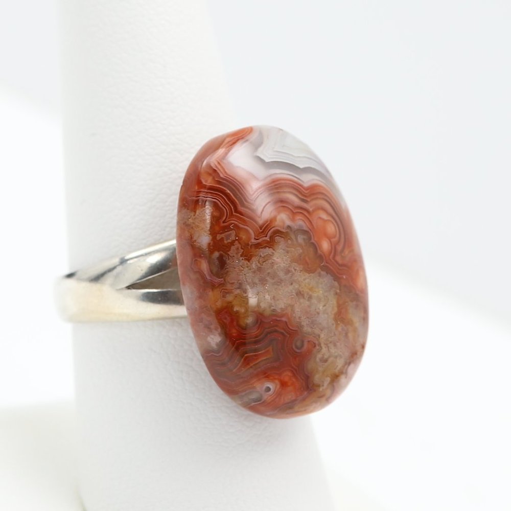 Crazy Lace Agate Ring Natural Stone Sterling Silver 925